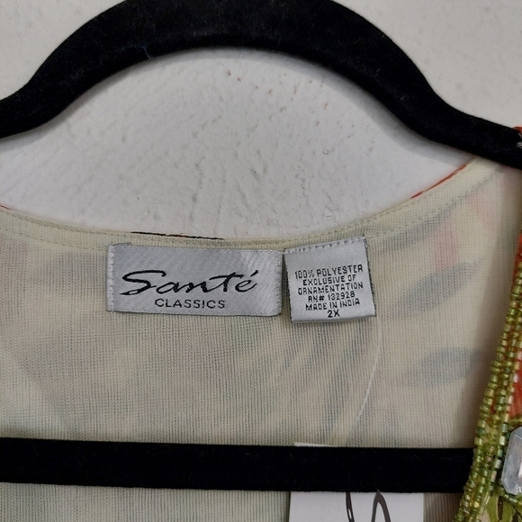 Santé Womens Fall Leaves Print Jeweled V-Neck Tunic Top Plus Size 2X Long Sleeve - Picture 10 of 10